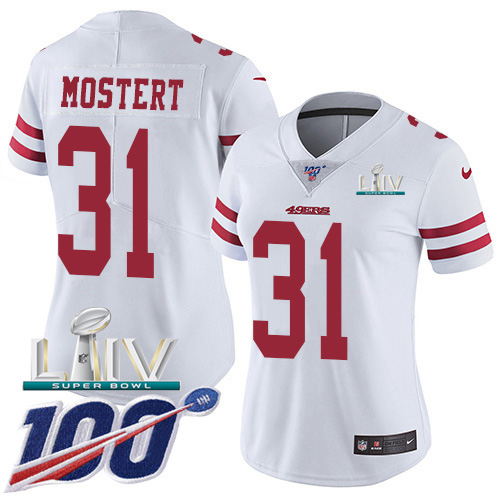 San Francisco 49ers Nike #31 Raheem Mostert White Super Bowl LIV 2020 Women Stitched NFL 100th Season Vapor Untouchable Limited Jersey->youth nfl jersey->Youth Jersey